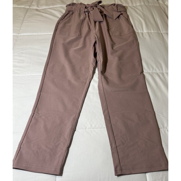 Grace Karin High Elastic Waist Tie Belted Pencil Paper Bag Trouser Purple Medium - Picture 6 of 11